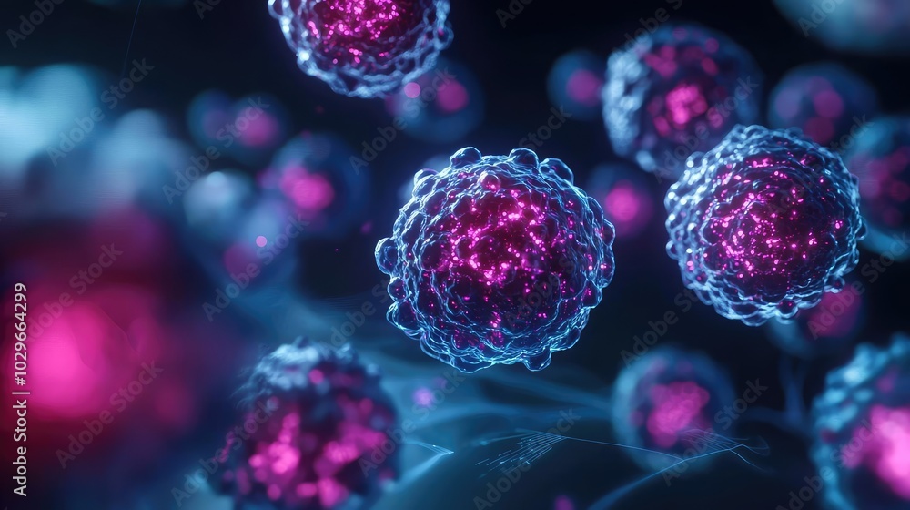 Microscopic view of vibrant cells with glowing colors in a biological ...