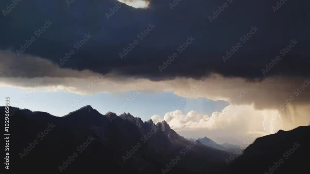 A dramatic, looming storm cloud hangs above a mountain range, with a glimpse of blue sky and sunlight peeking through.
A dramatic, looming storm cloud hangs above a mountain range, with a glimpse of blue sky and sunlight peeking through.