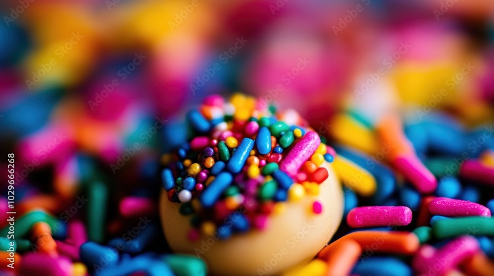 A Close-Up View of a Doughnut Covered in Colorful Sprinkles A Close-Up View of a Doughnut Covered in Colorful Sprinkles