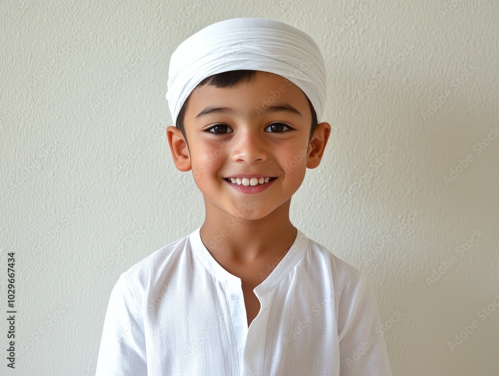 Smiling Young Boy Wearing a White Turban. Smiling Young Boy Wearing a White Turban.