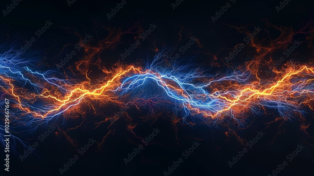 Abstract Electric Discharge with Blue and Orange Lightning Bolts Abstract Electric Discharge with Blue and Orange Lightning Bolts