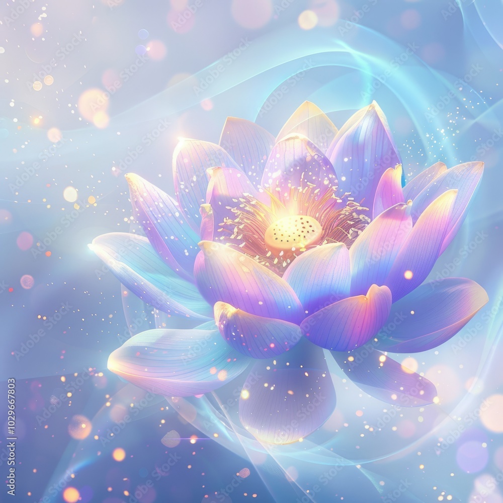 A colorful flower with a bright yellow center is floating in the air A colorful flower with a bright yellow center is floating in the air