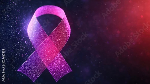 Wallpaper Mural Pink ribbon symbolizing cancer awareness, shimmering against a dark background. Torontodigital.ca