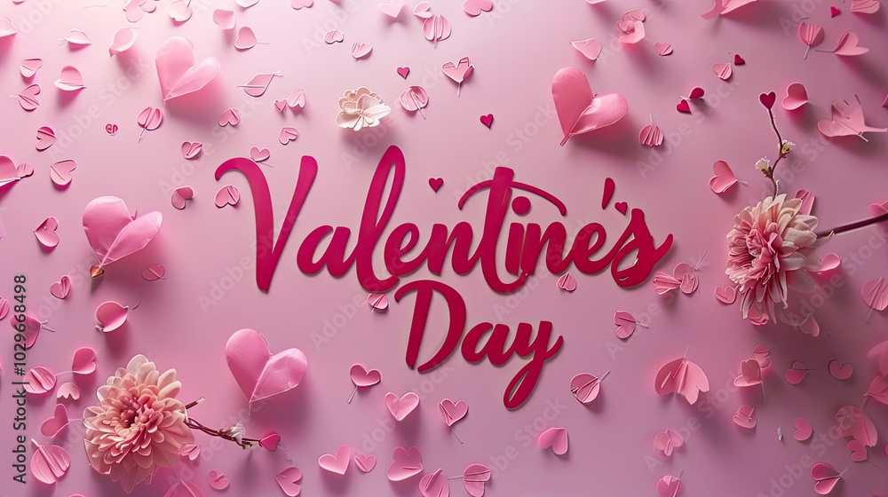 A pink background with pink flowers and pink text that says Valentine's Day A pink background with pink flowers and pink text that says Valentine's Day