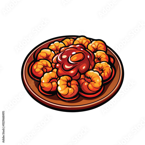 A vector illustration of a plate of honey waffles with a dollop of honey on top.