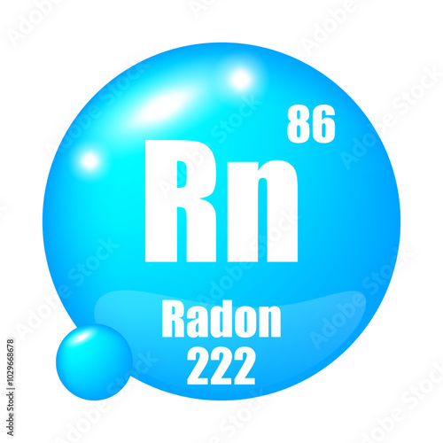 Radon icon. Rn chemical element. Atomic number 86. Mass 222. Blue sphere. photo