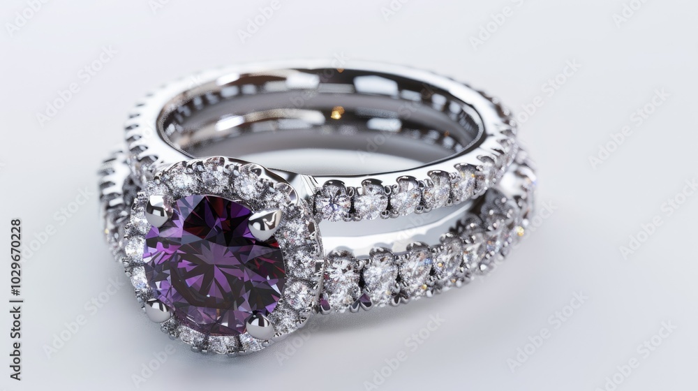 A ring with a purple stone and diamonds A ring with a purple stone and diamonds
