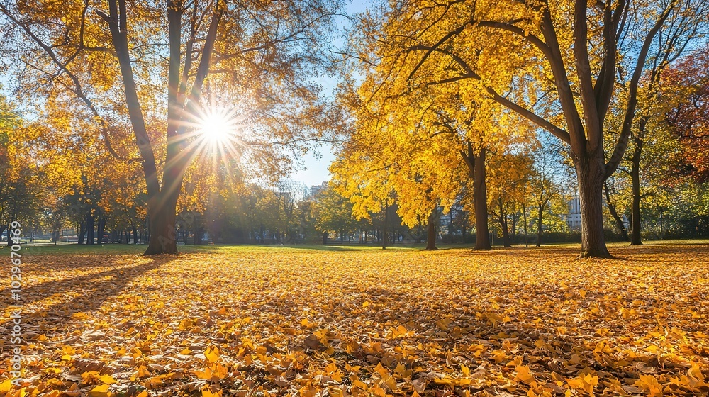 Fototapeta premium Golden Autumn Leaves in a Sunny Park