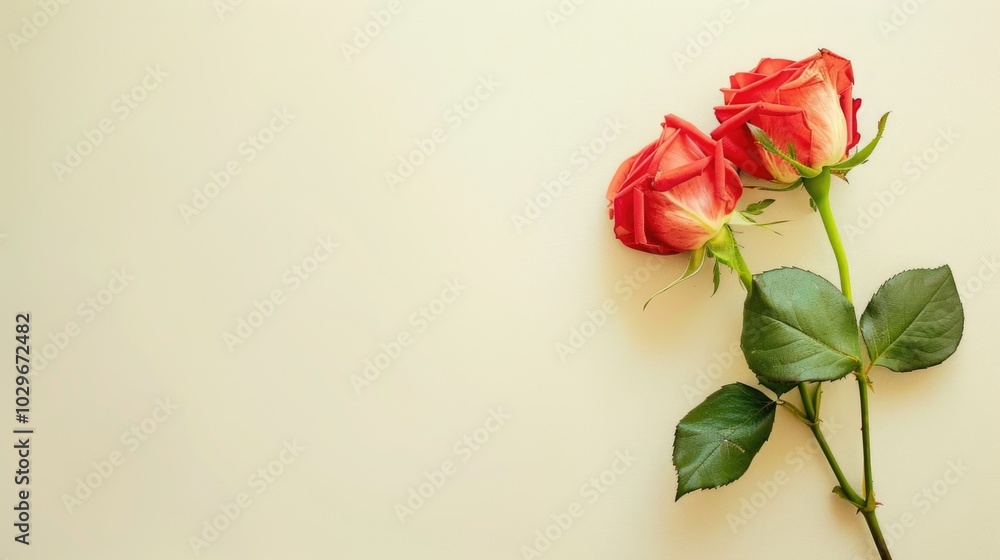 Fototapeta premium A row of red roses are arranged in a line