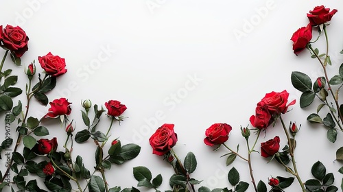 Fototapeta Naklejka Na Ścianę i Meble -  A row of red roses are arranged in a line