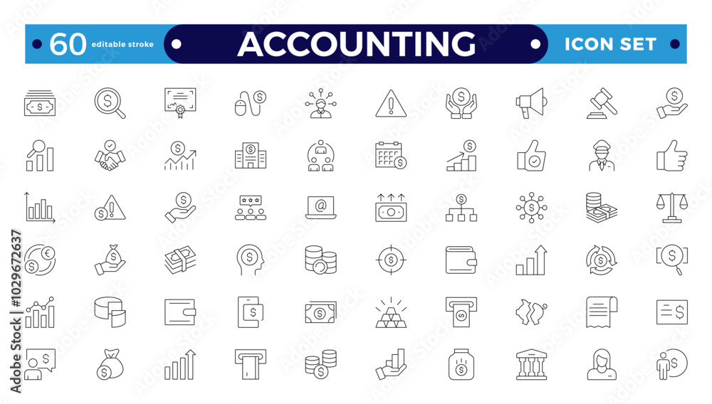 Accounting and audit outline icons set. Related to accounting, audit, taxes. Containing economy, business, financial, management, tax, transaction, and calculation icon. Editable stroke outline icon.
Accounting and audit outline icons set. Related to accounting, audit, taxes. Containing economy, business, financial, management, tax, transaction, and calculation icon. Editable stroke outline icon.