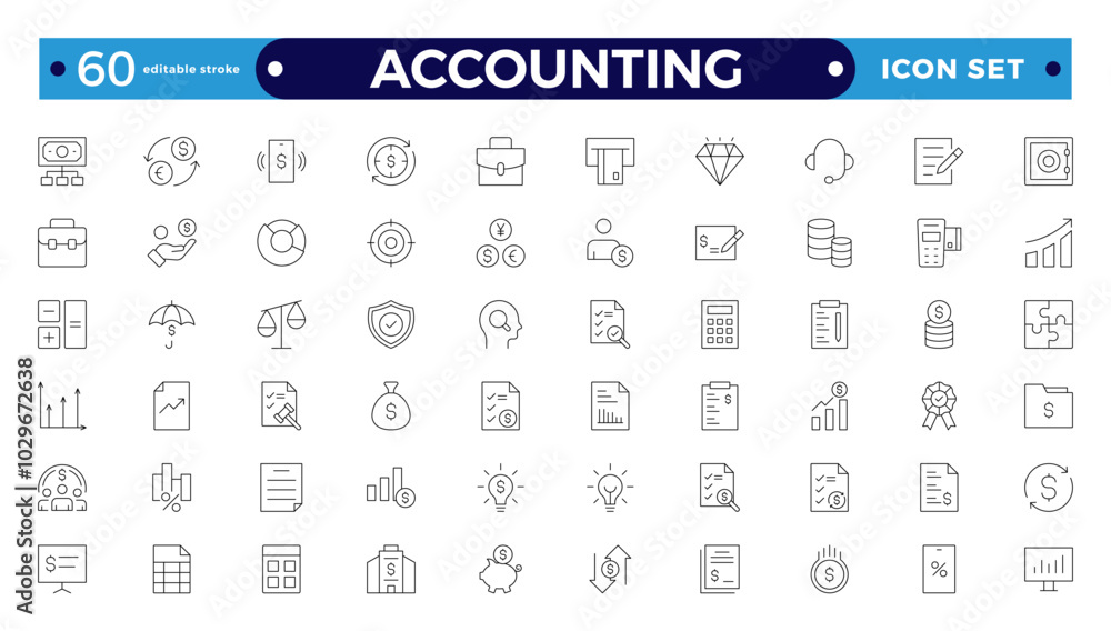 Accounting and audit outline icons set. Related to accounting, audit, taxes. Containing economy, business, financial, management, tax, transaction, and calculation icon. Editable stroke outline icon.
Accounting and audit outline icons set. Related to accounting, audit, taxes. Containing economy, business, financial, management, tax, transaction, and calculation icon. Editable stroke outline icon.