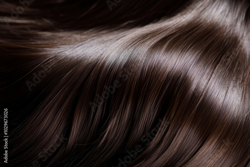 Close-up of hair with brown highlights, catching the light in strands.