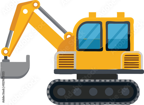 Excavator flat vector illustration on white background. 