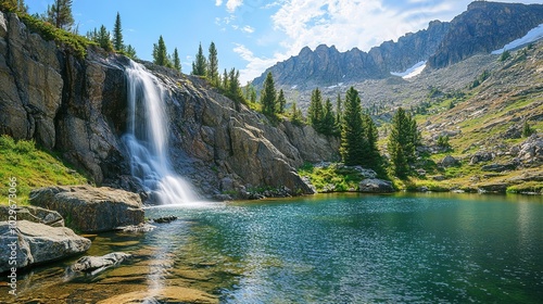 Serene Waterfall Amidst Majestic Mountains