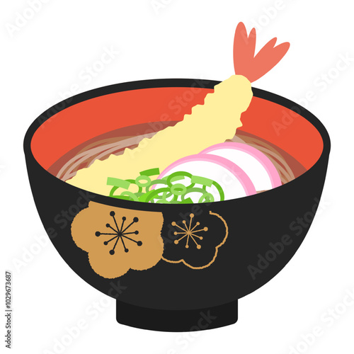 vector illustration of a bowl of Tempura Soba