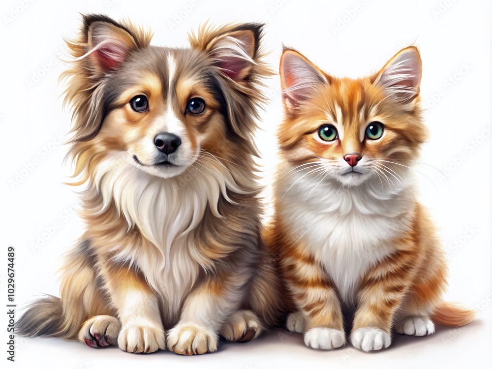 Adorable Dog and Cat Portrait on White Background - Cute Animals Photography Adorable Dog and Cat Portrait on White Background - Cute Animals Photography