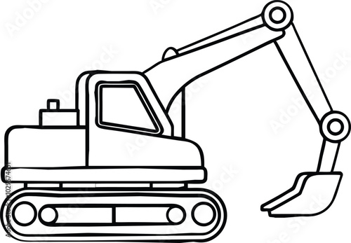 Excavator flat vector illustration on white background. 