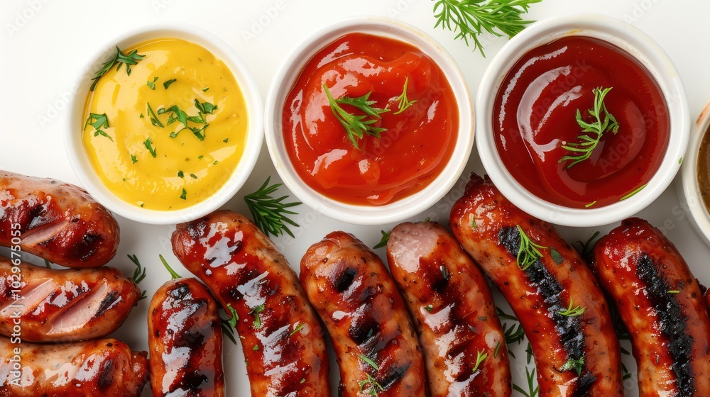 Grilled Sausages with Mustard and Ketchup Grilled Sausages with Mustard and Ketchup