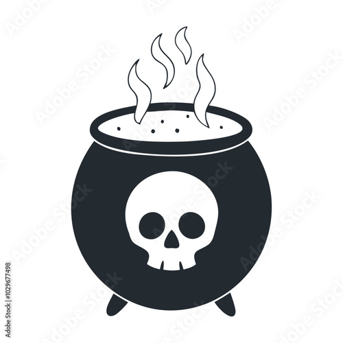 Witch pot with death skull of a black silhouette vector icon design