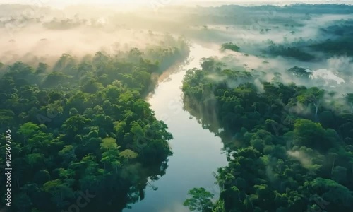 beautiful sunrise in an amazon river