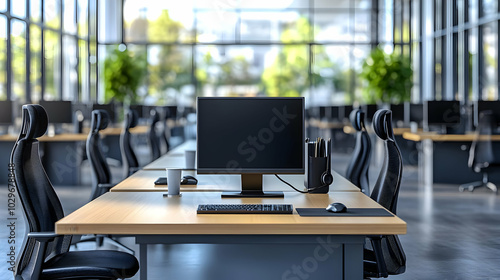 Wallpaper Mural Modern Office Workstation with Blank Computer Monitor Torontodigital.ca