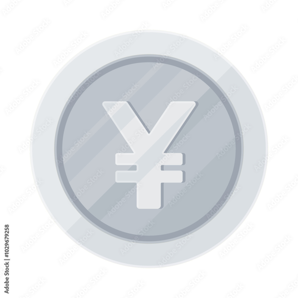 Obraz premium Silver coin with Yen sign. Economy, finance, investment, profit, money, Japanese currency concept. Flat vector illustration isolated on white background