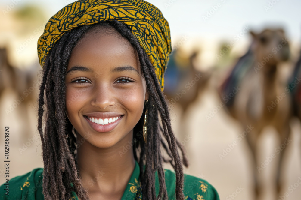 African woman wearing traditional cloth moroccan Djellaba at the desert African woman wearing traditional cloth moroccan Djellaba at the desert