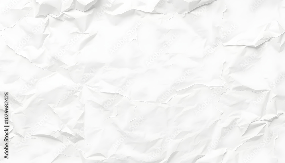 Fototapeta premium White blank crumpled and creased paper poster texture background isolated with white highlights, png