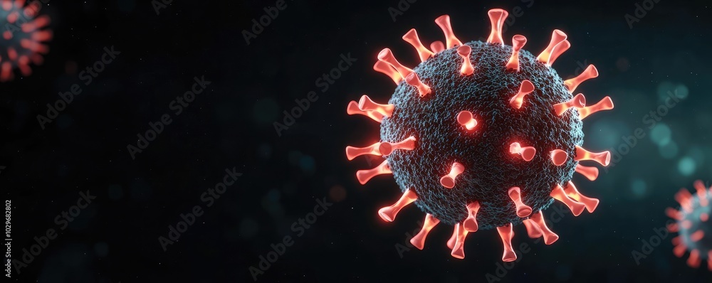 Detailed view of a virus on a dark background. Detailed view of a virus on a dark background.