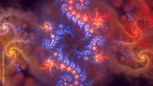 Abstract fractal art that suggests dragons, fire and clouds.