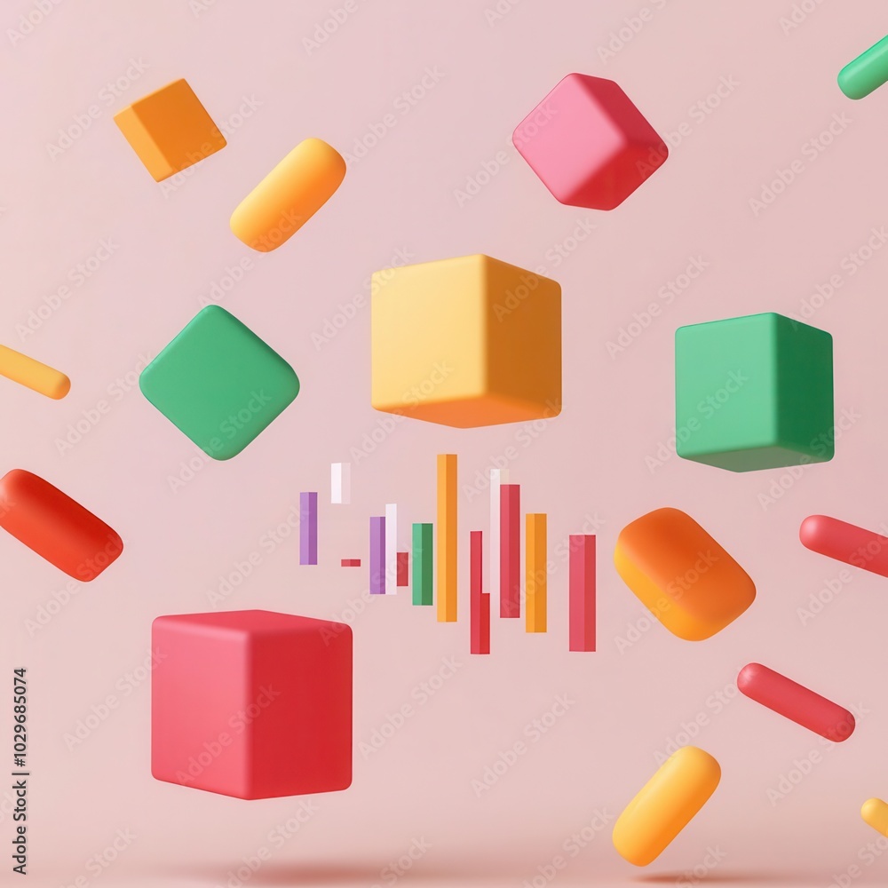 Colorful geometric shapes floating against a soft pink background, showcasing a playful and modern design aesthetic. Colorful geometric shapes floating against a soft pink background, showcasing a playful and modern design aesthetic.