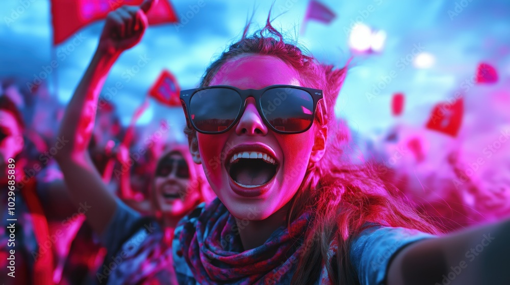 Energetic crowd of people celebrating at a vibrant high energy music festival with a colorful lively atmosphere and an atmosphere of happiness joy and excitement Energetic crowd of people celebrating at a vibrant high energy music festival with a colorful lively atmosphere and an atmosphere of happiness joy and excitement