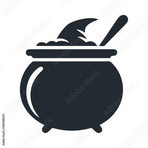 Witch pot with death skull of a black silhouette vector icon design