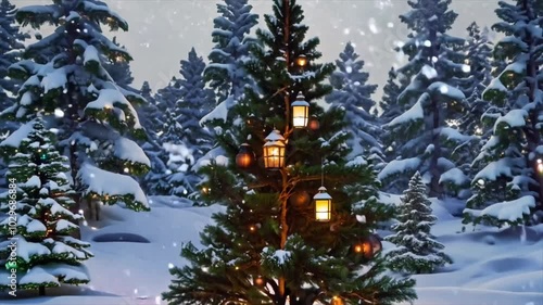 Christmas tree in the snow Generative AI