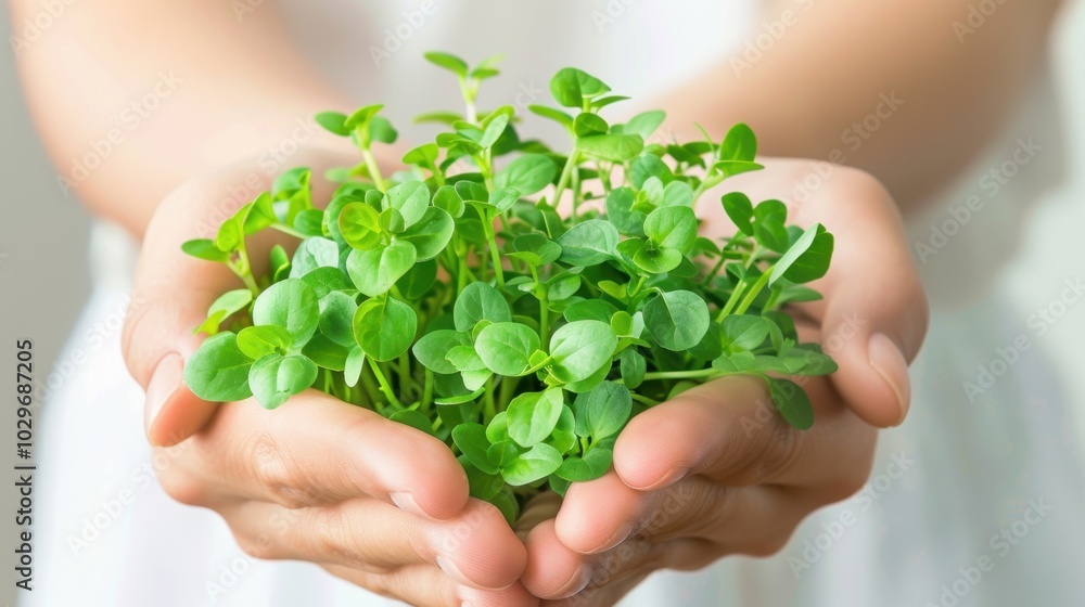 Freshly Picked Greens Held in Hands Freshly Picked Greens Held in Hands