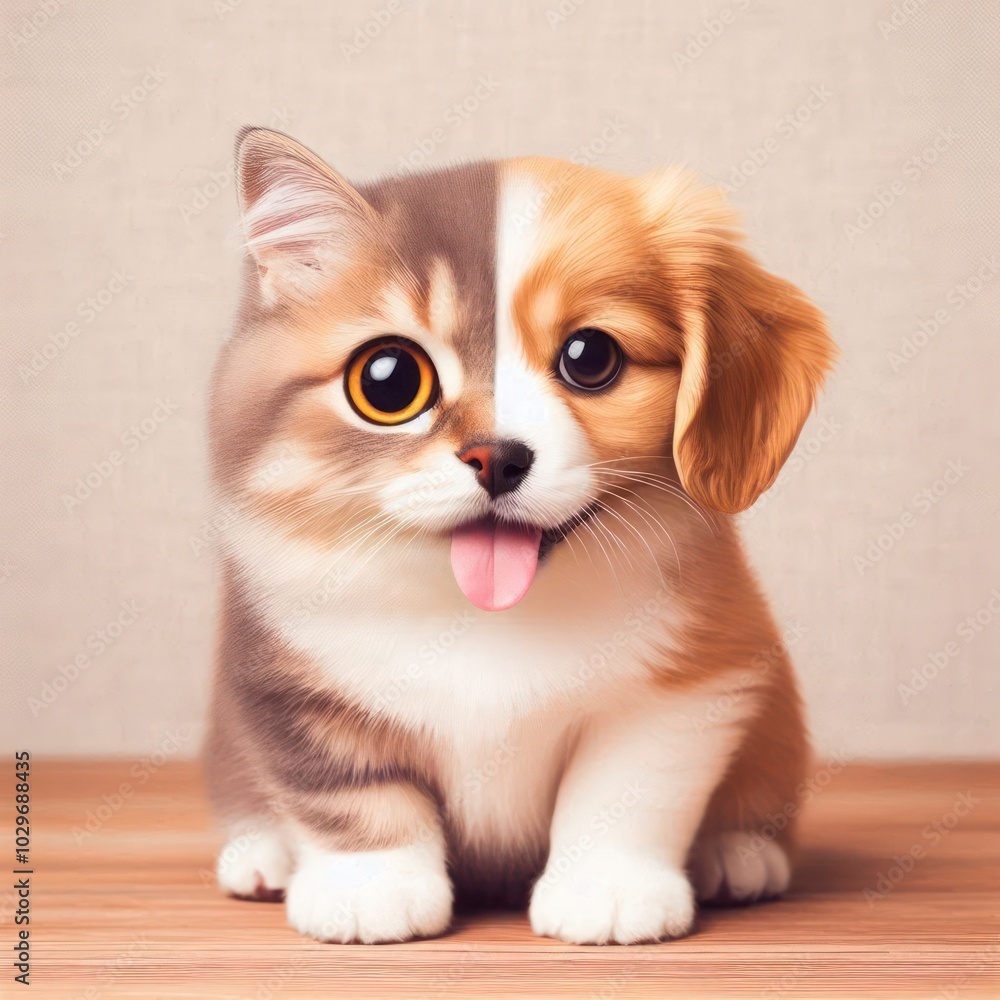 Dogs and cats. Photo of half dog and half cat face. Dogs and cats. Photo of half dog and half cat face.
