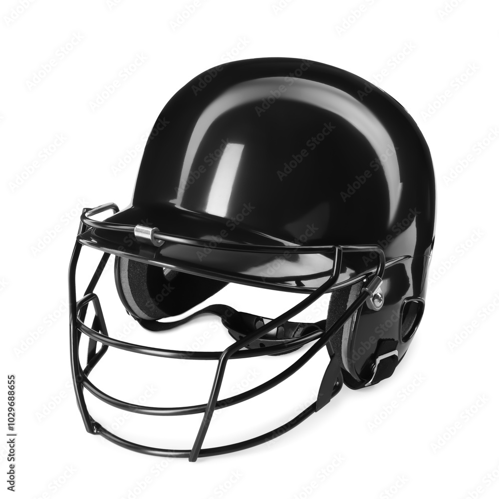 Fototapeta premium One black baseball helmet isolated on white