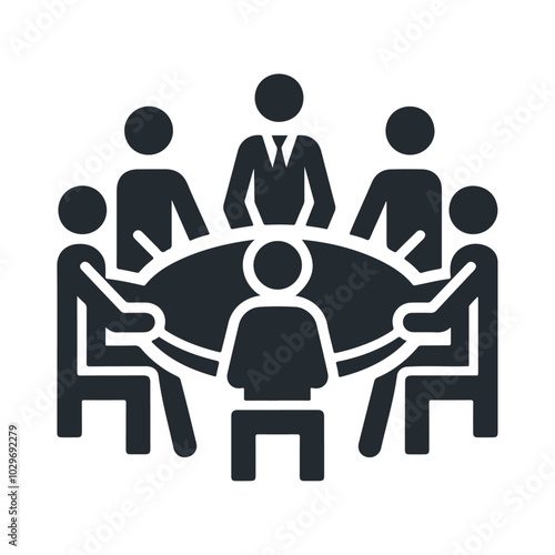 A group of people sitting around the table black silhouette vector icon design