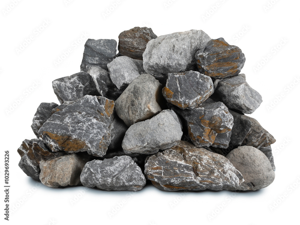 pile of rocks isolated on white background. close up pile of rocks isolated on white background. close up