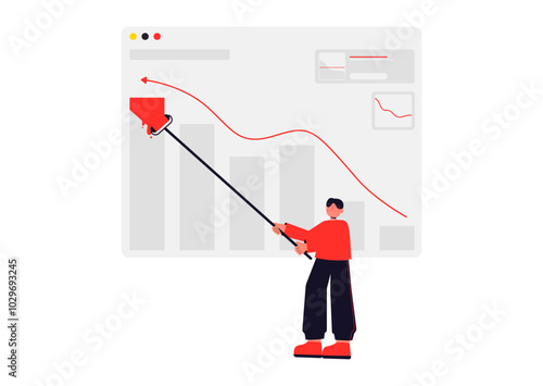 Business graph growth concept flat illustration. Business and investation increased graph bar