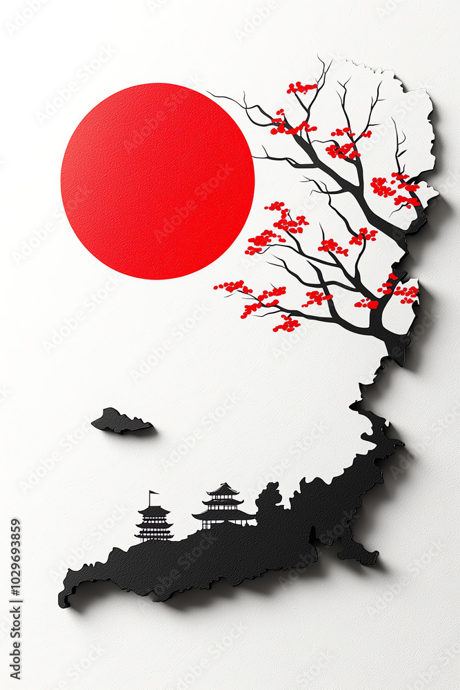 Obraz premium Japanese landscape with cherry blossom