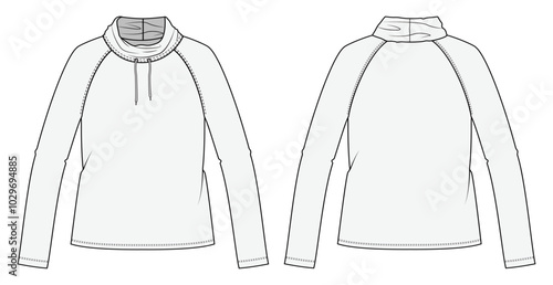 Women's sweatshirt , Fashion Flat Sketch Vector Illustration, CAD, Technical Drawing, Flat Drawing, Template, Mockup.
