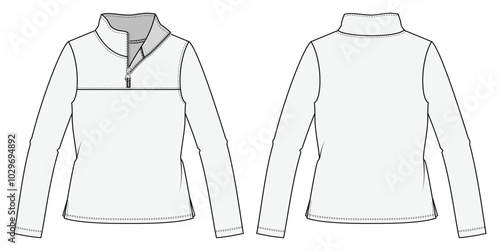 Women's sweatshirt , Fashion Flat Sketch Vector Illustration, CAD, Technical Drawing, Flat Drawing, Template, Mockup.
