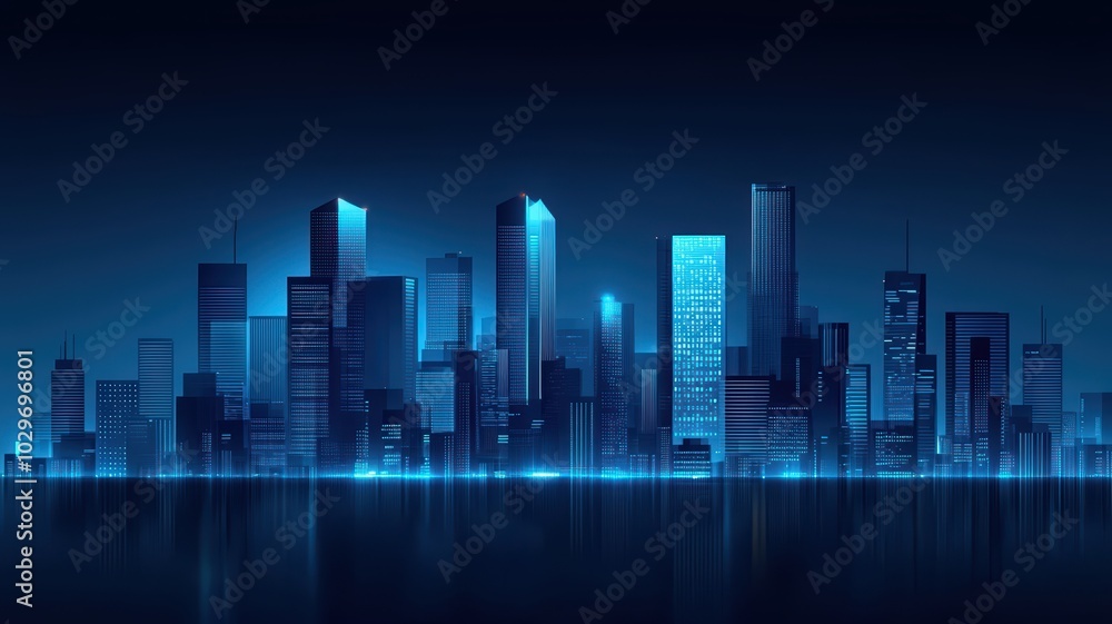 Futuristic city skyline illuminated at night Futuristic city skyline illuminated at night
