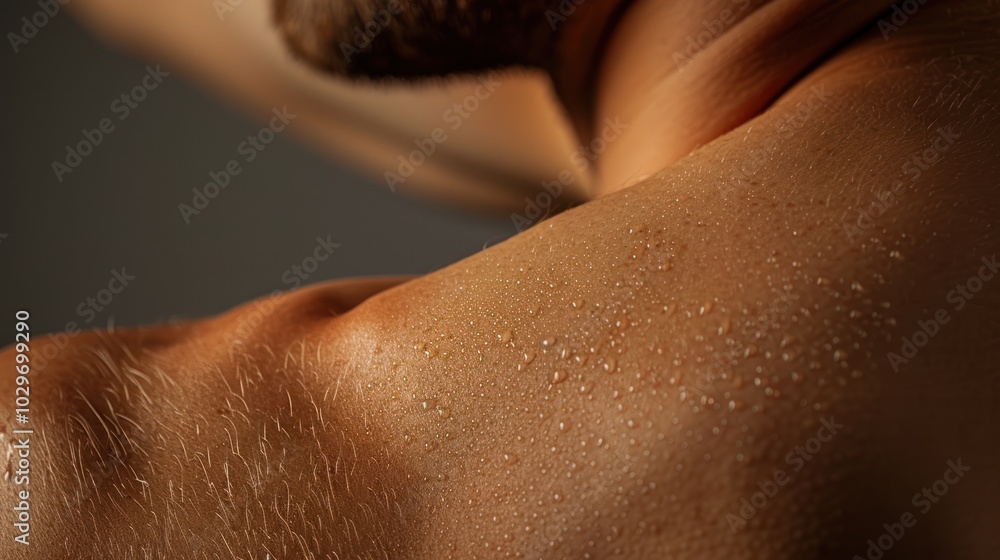 Fototapeta premium Close-up of a Man's Sweaty Shoulder