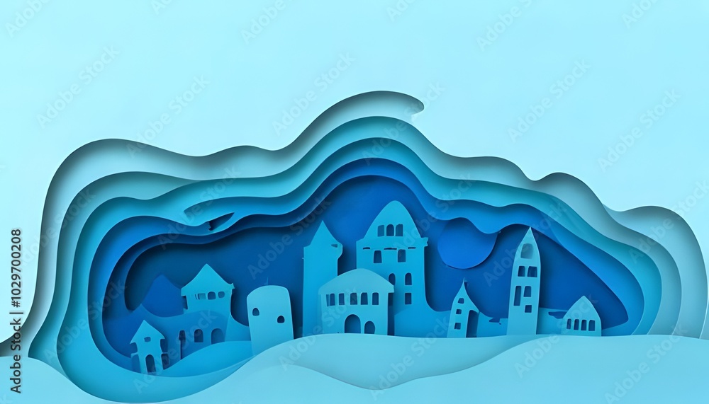 Fototapeta premium Cute New Mexico neighborhood Abstract 3D design. Adobe house. Sunny desert.