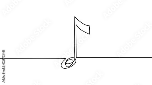 Continuous drawing line art of music note symbol with black line and white background. One line