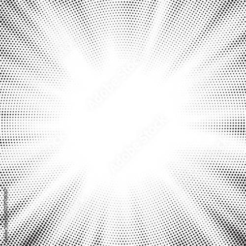 Abstract Halftone gradient sunrays pattern. Vector dots background. monochrome dots pattern. Vector background in comic book style with sunburst rays and halftone. Retro pop art design.