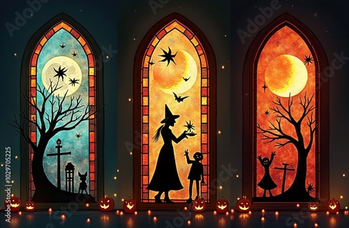 Halloween Stained Glass Triptych photo